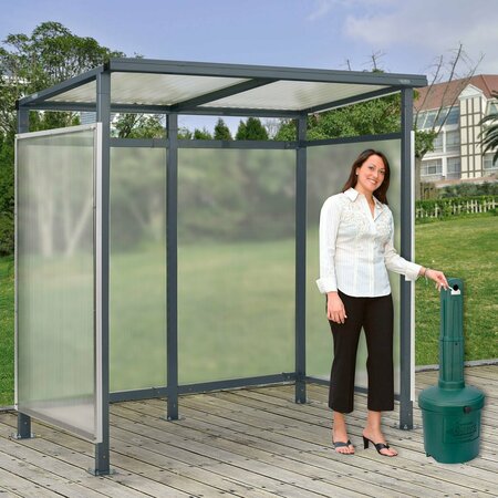 GLOBAL INDUSTRIAL Bus Smoking Shelter Flat Roof 3-Side Green 5 Gal. Ashtray 6ft5in x3ft8in x7ft 493404GNP